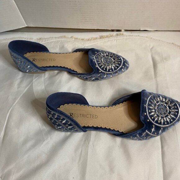 Restricted Studded Slip On Pointed Loafer, Blue Fabric, size 7 - Picture 3 of 8